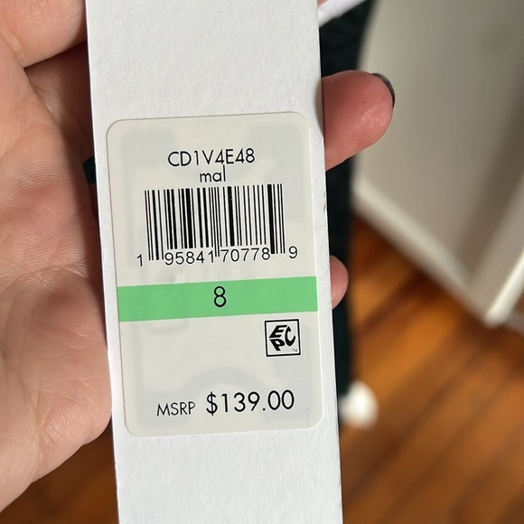 Calvin Klein Dark Green Burnout Velvet Faux Wrap Dress with Flounce Hem - NWT 8 - Picture 13 of 15